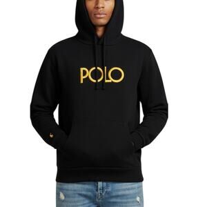 Polo Ralph Lauren Fleece Hoodie Gold Logo Embroidered Sz L Grunge Light Sun Fade